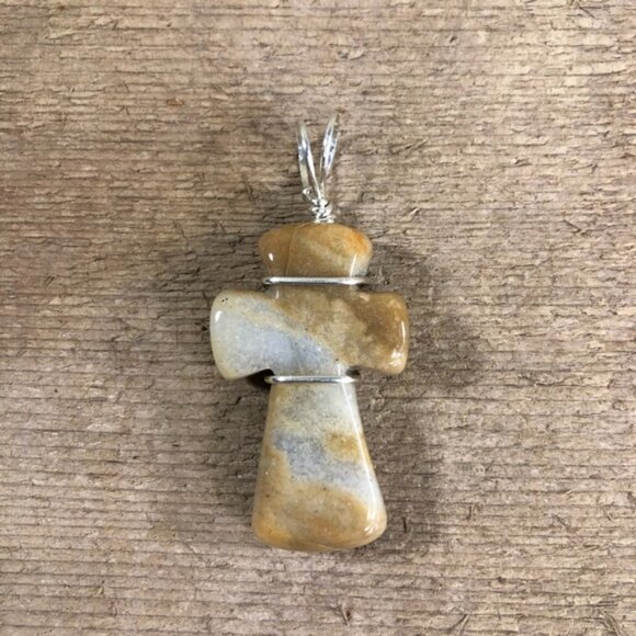 Natural Jasper Cross Necklace Pendant - Picture 1 of 3
